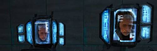 Dr. Breen's face as seen on two of the computer terminals in the Citadel itself.