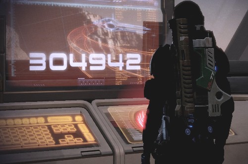 Ronia Shepard standing in front of a panel displaying the population she will sacrifice.